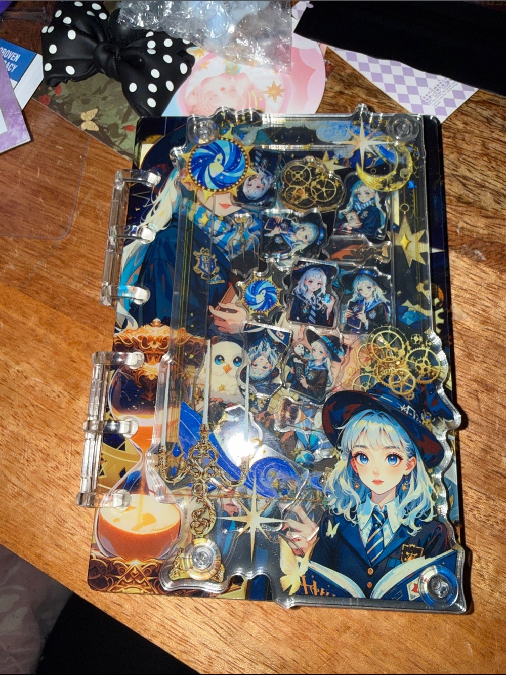 Blue Illustrated Witch Girl Acrylic Shaker Notebook